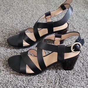 Bandolino Desty Black Strappy Tortoise Heel Sandals